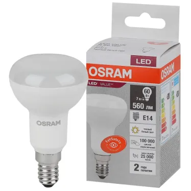 Лампа светодиодная LED 7 Вт E14 3000К 560Лм гриб 220 В (замена 60Вт) OSRAM