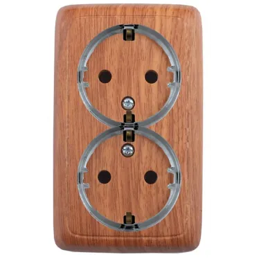 Розетка двойная наружная с заземлением с изоляционной пластиной дуб (стакан)