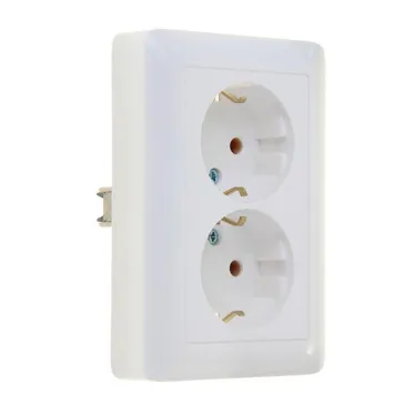 ХИТ Розетка двойная скрытая белая с заземлением без шторок 16А 250В