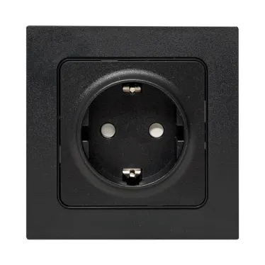 Стокгольм Механизм Розетки 1-местной с/з 16А в/к черный с защ. штор.
