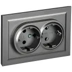 BRITE Розетка двойная с заземлением без защитных шторок 16А в сборе РС12-3-БрС сталь