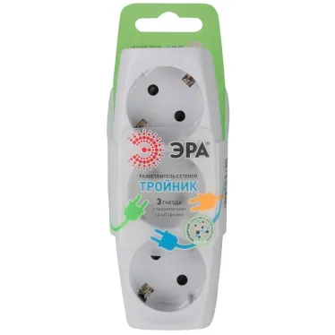 Тройник 3гн, c заземл, со шторками (белый) (10/60/960) SP-3e-W