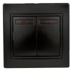 Выключатель двойной с подсветкой, 10А-250В, IP20, СУ, Plano, антрацит (10/200/3600) 1-105-05 Intro