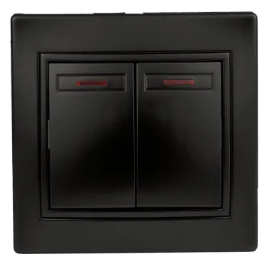 Выключатель двойной с подсветкой, 10А-250В, IP20, СУ, Plano, антрацит (10/200/3600) 1-105-05 Intro