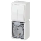 Блок розетка+выкл. двойн. верт. IP54, 16A(10AX)-250В, ОУ, Эра Эксперт, белый, 11-7408-01