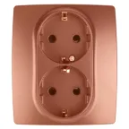 Розетка 2X2P+E Schuko со шторками, 16A-250В, Эра12, медь, 12-2104-14