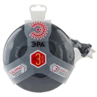 Удлинитель (черный) рулетка, без заземл, 2x0.75мм2, 3гн, 3м (10/600) UR-3-3 м-B