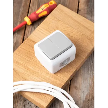 Выключатель Мурманск 2-клавишный 10А IP54 серый