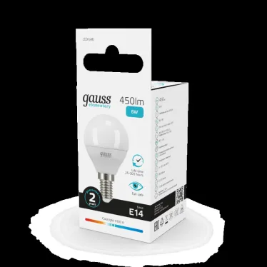 Лампа светодиодная LED 6 Вт 450 лм 4100К шар P45 нейтральный E14 AC 220В Elementary Gauss