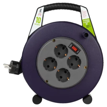 Удлинитель силовой BPx-4e-3x1-10m в закрытом корпусе с заземлением с выключателем 4 розетки 10м ПВС 3x1мм2 10А