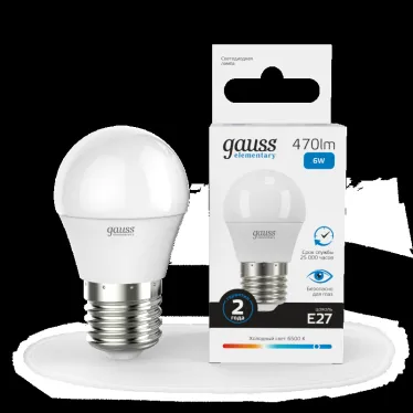 Лампа светодиодная LED 6 Вт 470 лм 6500К шар P45 холодный E27 AC 220В Elementary Gauss