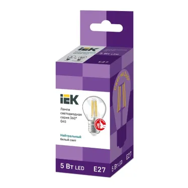 Лампа светодиодная G45 шар прозрачная 5Вт 230В 4000К E27 серия 360° IEK