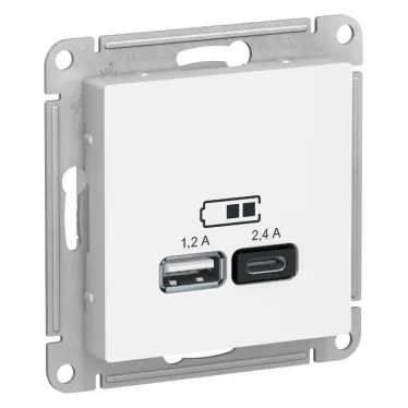 РОЗЕТКА USB ATLASDESIGN A+С, 5В/2,4 А, 2х5В/1,2 А, механизм, БЕЛЫЙ
