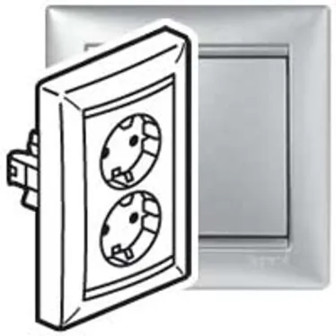 VALENA Розетка двойная с заземлением в сборе со шторками алюминий