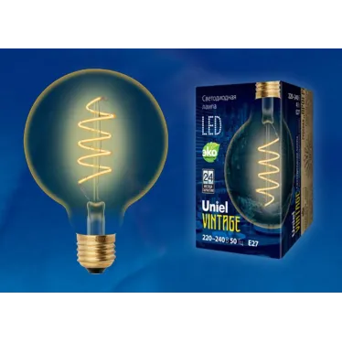 Лампа светодиодная декоративная LED 4вт 220-240В шар G95 400Лм Е27 2250К золотая колба спиральная нить Vintage