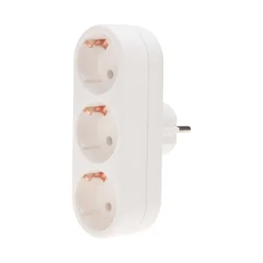 Тройник электрический линейный 16 А вертикальный с заземлением, белый