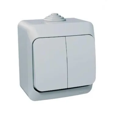 ЭТЮД Выключатель двухклавишный наружный IP44 серый