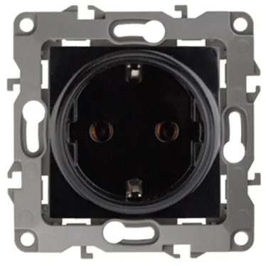 Розетка 2P+E Schuko, 16A-250В, б.л., Эра12, чёрный, 12-2001-06