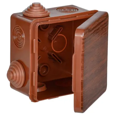 Коробка распределительная КМ 80х80х50мм для наружного монтажа с откидной крышкой IP54 7 вв. дуб