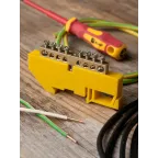 Шина 0 N 6х9мм 8 отверстий латунь желтый изолятор на DIN-рейку PROxima