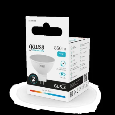 Лампа светодиодная LED 11 Вт 850 лм 4100К софит MR16 нейтральный GU5.3 AC 220В Elementary Gauss
