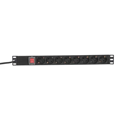 Блок розеток PDU TERACOM PRO 19'' 1U 16А/250В 8 розеток Schuko с выключателем шнур питания длиной 2 метра сечение 3x1.5 мм2 вилка Schuko корпус пластик черный