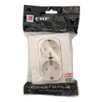 Стокгольм Розетка 2-местная с/з 16А белая с защ. штор.