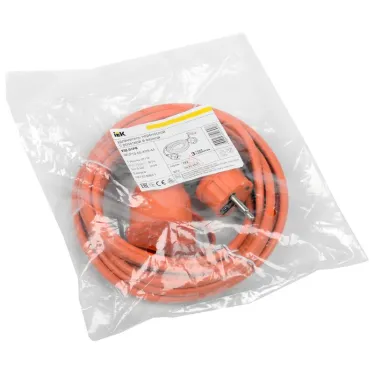 Шнур УШ-01РВ оранжевый с вилкой и розеткой 2Р+РЕ/20 метров 3х1мм2 IP44