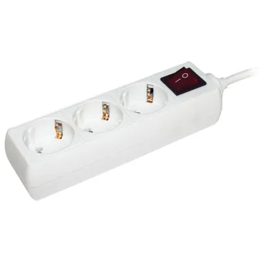 Удлинитель бытовой 3 розетки шнур 3м с заземлением с выключателем 16А