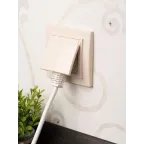 Розетка Минск 1-местная СП с заземлением с крышкой 16А бежевая с защитными шторками IP44