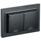 BRITE Розетка двойная с заземлением с защитными шторками и крышкой 16А в сборе IP44 РСбш12-3-44-БрЧ черный