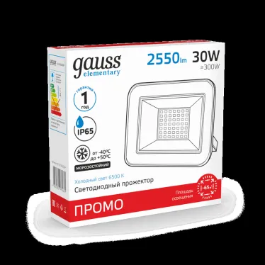 Прожектор светодиодный ДО 30 Вт 2550 лм 6500К AC 220В IP65 118х131х30мм Elementary PROMO Gauss