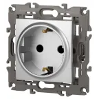 Розетка 2P+E Schuko со шторками, 16А-250В, Эра Elegance, алюминий, 14-2102-03