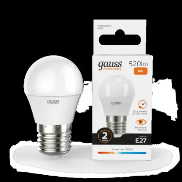 Лампа светодиодная LED 8 Вт 520 лм 3000К шар P45 теплый E27 AC 220В Elementary Gauss