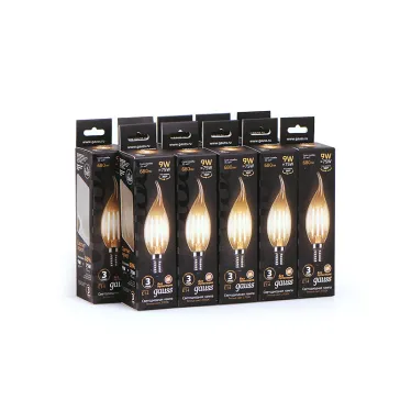 Лампа светодиодная филаментная LED 9 Вт 680 лм 2700К свеча на ветру теплый E14 AC 220В прозрачная колба Black Filament Gauss