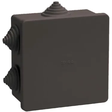 Коробка распаячная КМ41235 для открытой проводки сзащелкивающейся крышкой 85х85х40мм IP44 6 гермовводов черная (RAL 9005)