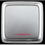 Выключатель одноклавишный наружный с изоляционной пластиной с индикацией серебро 10А