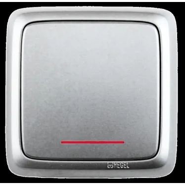 Выключатель одноклавишный наружный с изоляционной пластиной с индикацией серебро 10А