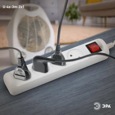 Удлинитель электрический U-4s-3m-2x1 без заземления c выключателем 4 розетки 3м ПВС 2x1мм2 10А