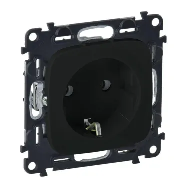 Valena ALLURE Розетка силовая 2К+З 16А 250В со шторками безвинтовые зажимы с лицевой панелью антрацит