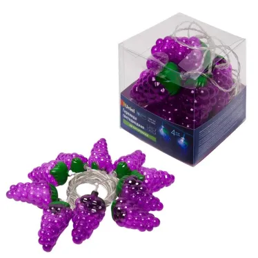 Гирлянда светодиодная на батарейках 2AA (не в/к) Виноград 4м 10 светодиодов Провод прозрачный ULD-S0400-010/STB/2AA WHITE IP20 GRAPES