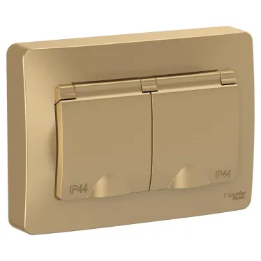 Розетка BLANCA скрытой установки IP44 двойная, с заземлением, со шторками, 16А, 250В, титан