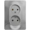 GLOSSA Розетка двойная без заземления в сборе алюминий