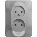 GLOSSA Розетка двойная без заземления в сборе алюминий