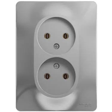 GLOSSA Розетка двойная без заземления в сборе алюминий