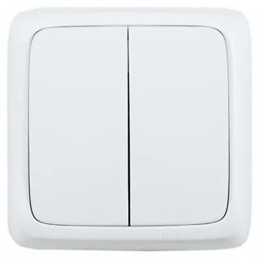 Выключатель двухклавишный наружный с изоляционной пластиной белый 16А