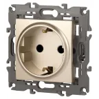 Розетка 2P+E Schuko со шторками, 16А-250В, Эра Elegance, шампань, 14-2102-04