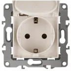 Розетка 2P+E Schuko со шторками с крышкой, 16A-250В, Эра12, слоновая кость, 12-2103-02