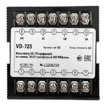 Вольтметр цифровой VD-723 на панель (72х72) трехфазный PROxima