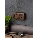 Розетка 2-местная ОП Минск 10А без заземления темное дерево